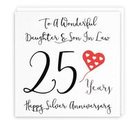 Hunts England - Daughter And Son In Law 25th Anniversary Card - To A Wonderful Daughter & Son In Law - 25 Years - Happy Silver Anniversary - Love Heart Collection