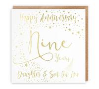 Hunts England - Daughter And Son In Law 9th Anniversary Card - Gold Foil - Happy Anniversary - Nine Years - Daughter & Son In Law - Foil Stars Collection