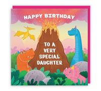 Hunts England - Daughter Dinosaur Children’s Birthday Card - Happy Birthday - To A Very Special Daughter - Dinosaurs & Volcano - Imagination Collection