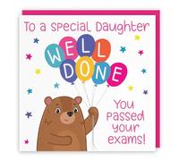 Hunts England - Daughter Exams Passed Congratulations Bears Card - To A Special Daughter - Well Done - You Passed Your Exams! - Cute Bears Collection
