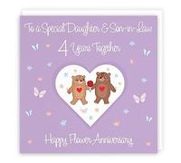 Hunts England - Daughter & Son-in-Law 4th Anniversary Card - 4 Years - Flower Anniversary - Romantic Meadows - Fun Card - Fourth Anniversary Card For Daughter And Son-in-Law