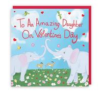 Hunts England - Daughter Valentines Day Cute Elephants Card - To An Amazing Daughter On Valentines Day - Cute Animals Collection