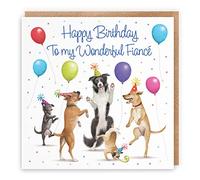 Hunts England - Fiancé Birthday Card For Him - Dancing Dogs - To My Wonderful Fiancé - Birthday Card - Milo's Gallery - Funny
