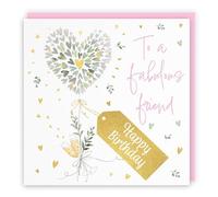 Hunts England - Friend Contemporary Hearts Pretty Birthday Card - Gold Foil - Milo's Gallery - Champagne, Hearts Female Fabulous Birthday Card For Friend - Pink Envelope