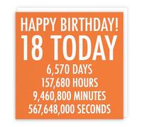 Hunts England - Funny 18th Birthday Card - Orange - Happy Birthday - 18 Today - Numbers Collection - For Him, Her, Male, Female, Sister, Brother, Son, Daughter, etc.