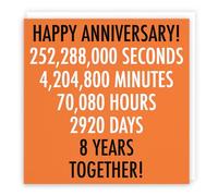 Hunts England - Funny 8th Wedding Anniversary Card - Bronze Anniversary - Urban Colour Collection