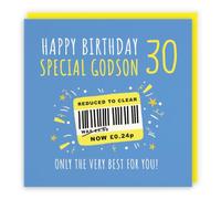 Hunts England - Funny Godson 30th Birthday Card - Reduced To Clear - Humorous, Joke, Cheeky, Fun - Thirty, Age 30 - Male, For Him, Men - Moments - 14.5 x 14.5 cm