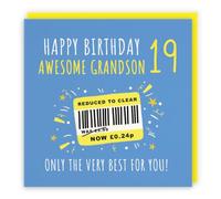 Hunts England - Funny Grandson 19th Birthday Card - Reduced To Clear - Humorous, Joke, Cheeky, Fun - Nineteen, Age 19 - Male, For Him, Men - Moments - 14.5 x 14.5 cm