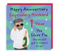 Hunts England - Funny Husband 1st Wedding Anniversary Card - Cool Dude - Fun, Cheeky, Trendy, Humorous - 1st Paper, 1 Year - Male, For Him, Men - Laugh Out Loud - 14.5 x 14.5 cm