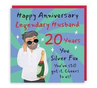 Hunts England - Funny Husband 20th Wedding Anniversary Card - Cool Dude - Fun, Cheeky, Trendy, Humorous - 20th China, 20 Years - Male, For Him, Men - Laugh Out Loud - 14.5 x 14.5 cm