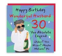 Hunts England - Funny Husband 30th Birthday Card - Cool Dude - Fun, Cheeky, Trendy, Humorous - Thirty, Age 30 - Male, For Him, Men - Laugh Out Loud - 14.5 x 14.5 cm