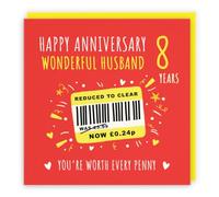 Hunts England - Funny Husband 8th Wedding Anniversary Card - Reduced To Clear - Humorous, Joke, Cheeky, Fun - 8th Bronze, 8 Years - Male, For Him, Men - Moments - 14.5 x 14.5 cm