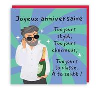 Hunts England - Funny Men's French Language Birthday Card - Joyeux Anniversaire - Cool Dude - Fun, Cheeky, Trendy, Humorous - Male, For Him - Laugh Out Loud - 14.5 x 14.5 cm