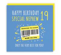 Hunts England - Funny Nephew 19th Birthday Card - Reduced To Clear - Humorous, Joke, Cheeky, Fun - Nineteen, Age 19 - Male, For Him, Men - Moments - 14.5 x 14.5 cm