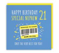 Hunts England - Funny Nephew 21st Birthday Card - Reduced To Clear - Humorous, Joke, Cheeky, Fun - Twenty First, Age 21 - Male, For Him, Men - Moments - 14.5 x 14.5 cm