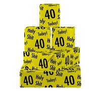 Hunts England - Funny Rude 40th Birthday Fun Wrapping Paper - 5 Sheets & 5 Gift Tags - Age 40 Folded Gift Wrap For Him/Her - Holy Shit Collection - Age Forty Gift Wrap Men/Women