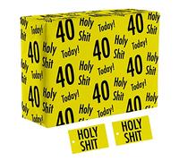 Hunts England - Funny Rude 40th Birthday Wrapping Paper - 1 sheet & 2 Gift Tags - Age 40 Folded Gift Wrap For Him/Her - Holy Shit Collection - Rude Age Forty Gift Wrap For Men/Women