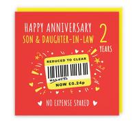 Hunts England - Funny Son And Daughter-in-Law 2nd Wedding Anniversary Card - Reduced To Clear - Humorous, Joke, Cheeky, Fun - 2nd Cotton, 2 Years - For Him, Her, Men, Women - Moments - 14.5 x 14.5 cm