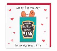 Hunts England - Funny Wife Anniversary Card - Favourite Human Bean - Happy Anniversary - To My Gorgeous Wife - Iconic Collection