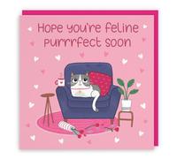 Hunts England - Get Well Soon Cute Cat Card For Her - Hope You're Feline Purrrfect Soon - Iconic Collection