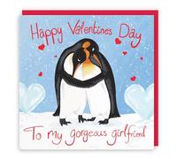 Hunts England - Girlfriend Valentines Day Romantic Penguins Card - Happy Valentines Day - To My Gorgeous Girlfriend - Cute Animals Collection