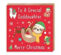 Hunts England - Goddaughter Christmas Card - To A Special Goddaughter - Merry Christmas - Sloth & Llama Collection