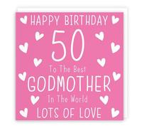 Hunts England - Godmother 50th Birthday Card - Happy Birthday - 50 - To The Best Godmother In The World - Lots Of Love - Iconic Collection
