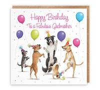 Hunts England - Godmother Birthday Card For Her - Dancing Dogs - To A Fabulous Godmother - Women's Birthday Card - Milo's Gallery - Funny
