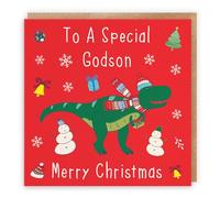 Hunts England - Godson Christmas Card - To A Special Godson - Merry Christmas - Dinosaur Collection