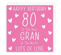 Hunts England - Gran 80th Birthday Card - Happy Birthday - 80 - To The Best Gran In The World - Lots Of Love - Iconic Collection
