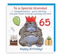 Hunts England Grandad 65th Birthday Card Grumpy Gorilla Funny Cheeky | Animal Party, Funny, Animal, Colourful, Fun, Sixty Five, Age 65, Male, For Him, Men, 14.5 x 14.5 cm