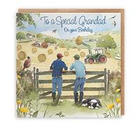 Hunts England - Grandad Farmers Birthday Card - 'Haymaking' - Farmers And Tractors - Milo's Gallery Collection - Farming Birthday Card For Grandad - For Men/Him