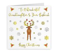 Hunts England - Granddaughter And Husband Christmas Card - To A Wonderful Granddaughter & Your Husband - Happy Christmas - Xmas - Milano Collection