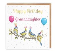 Hunts England - Granddaughter Blue Tits Funny Birthday Card - Gold Foil - Milo's Gallery - Wildlife Birds Female Birthday Card For Granddaughter - For Animal Fan