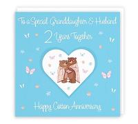 Hunts England - Granddaughter & Husband 2nd Anniversary Card - 2 Years - Cotton Anniversary - Romantic Meadows - Fun Card - Second Anniversary Card For Granddaughter And Husband