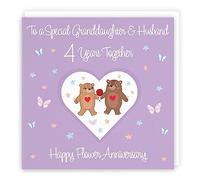 Hunts England - Granddaughter & Husband 4th Anniversary Card - 4 Years - Flower Anniversary - Romantic Meadows - Fun Card - Fourth Anniversary Card For Granddaughter And Husband