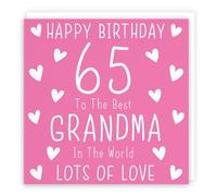 Hunts England - Grandma 65th Birthday Card - Happy Birthday - 65 - To The Best Grandma In The World - Lots Of Love - Iconic Collection