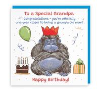 Hunts England Grandpa Birthday Card Grumpy Gorilla Funny Cheeky | Animal Party, Funny, Animal, Colourful, Fun, Male, For Him, Men, 14.5 x 14.5 cm