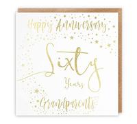 Hunts England - Grandparents 60th Anniversary Card - Gold Foil - Happy Anniversary - Sixty Years - Grandparents - Foil Stars Collection