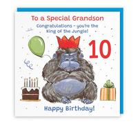 Hunts England Grandson 10th Birthday Card Grumpy Gorilla Funny Cheeky | Animal Party, Funny, Animal, Colourful, Fun, Tenth, Age 10, Ten, Male, For Him, Boys, Kids, Children, 14.5 x 14.5 cm