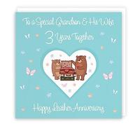 Hunts England - Grandson & Wife 3rd Anniversary Card - 3 Years - Leather Anniversary - Romantic Meadows - Fun Card - Third Anniversary Card For Grandson And Wife