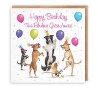 Hunts England - Great Auntie Birthday Card For Her - Dancing Dogs - To A Fabulous Great Auntie - Women's Birthday Card - Milo's Gallery - Funny