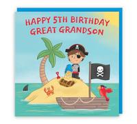Hunts England - Great Grandson 5th Birthday Pirate Desert Island Card - Happy 5th Birthday - Great Grandson - Imagination Collection