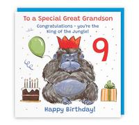 Hunts England Great Grandson 9th Birthday Card Grumpy Gorilla Funny Cheeky | Animal Party, Funny, Animal, Colourful, Fun, Nineth, Age 9, Nine, Male, For Him, Boys, Kids, Children