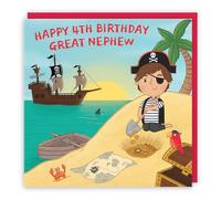 Hunts England - Great Nephew 4th Pirate Birthday Card - Happy 4th Birthday - Great Nephew - Treasure Map - Imagination Collection