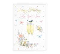 Hunts England - Great Niece Champagne Flutes Pretty Birthday Card - Gold Foil - Milo's Gallery - Butterflies, Hearts, Flowers Female Birthday Card For Great Niece - A5 Size