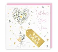 Hunts England - Great Niece Contemporary Hearts Pretty Birthday Card - Gold Foil - Milo's Gallery - Champagne, Hearts Female Fabulous Birthday Card For Great Niece - Pink Envelope