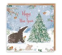 Hunts England - Happy New Year Cute Badger Card For Boys, Girls, Men, Women - Nature's Treasures - For Kids, Children, Adults - Happy Animal Wildlife Card