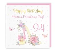 Hunts England - High Heel And Perfume Pretty 94th Birthday Card - Gold Foil - Milo's Gallery - Age 94 Female Birthday Card - For 94 Year Old - Age Ninety Four