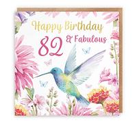 Hunts England - Hummingbird 82nd Birthday Card For Her - With Gold Foil - Pretty Flowers - Milo's Gallery - Age 82 - Age Eighty Two Female Birthday Card - 82 Year Old - Women's 82nd